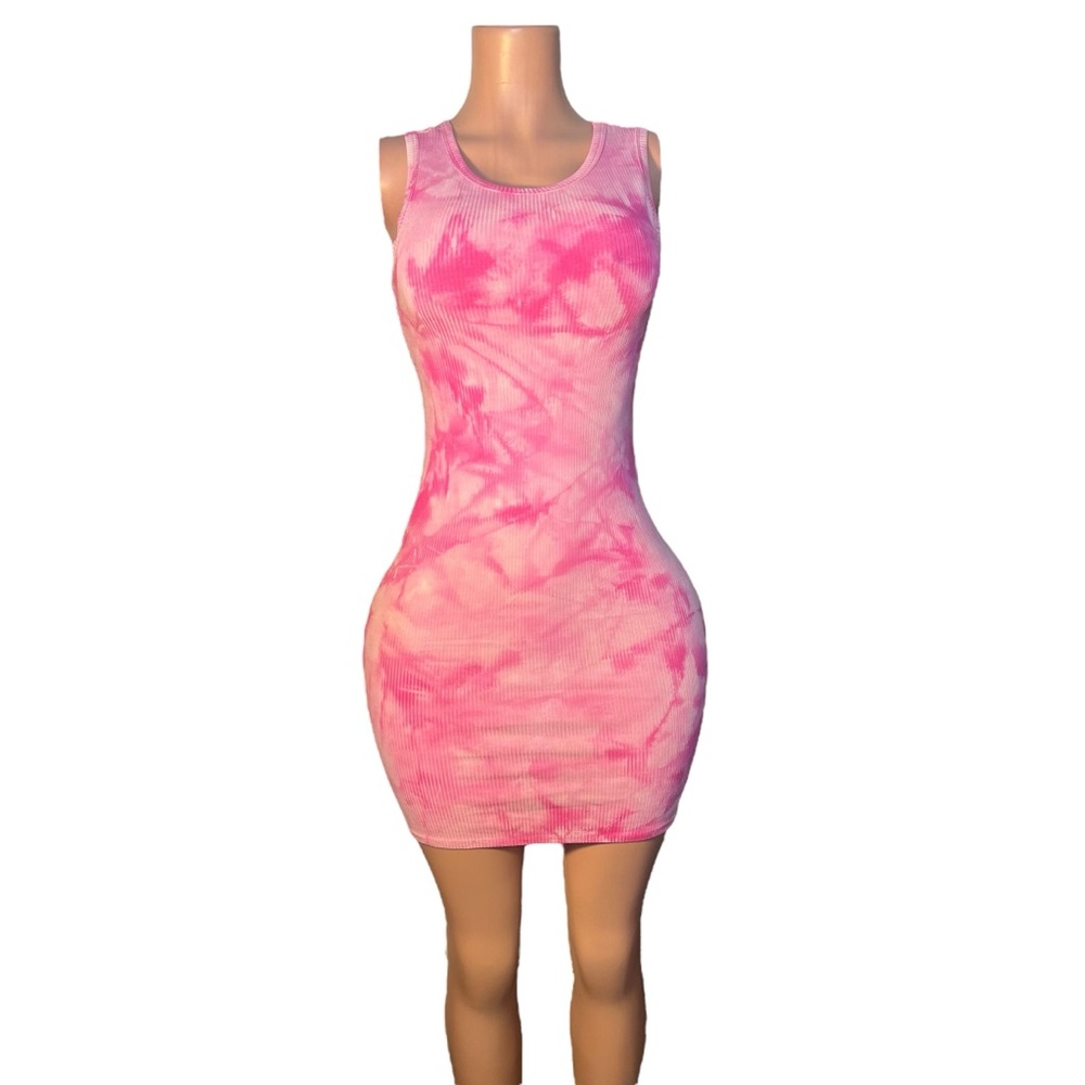 Pink Tie-Dye Ribbed Tank Mini Dress